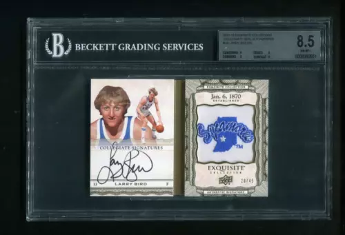 2012-13 Exquisite Collection Larry Bird Collegiate Seal Auto Booklet /45 BGS 8.5