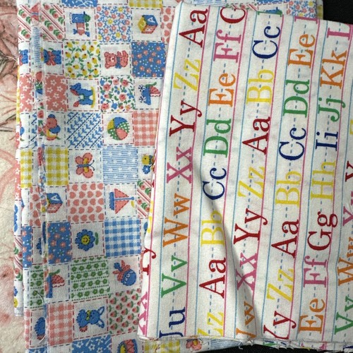 9.6 Ounces Quilt Fabric Lot/Scraps - Flannel And Cotton Baby Patterns - Picture 3 of 3