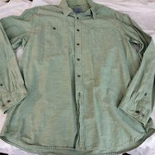 L.L. Bean Mens Green Canvas Button Up Shirt Long Sleeve Size L Large Reg 264096