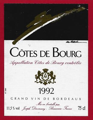 75/33 Etikett Label Gd Bordeauxwein CÔTES DE BOURG 1992 Gemälde signiert 