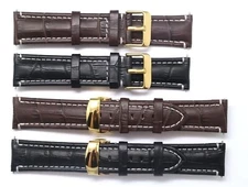 22mm Black or Brown Crocodile Grain Leather Watch Band Strap Gold Tone Buckle