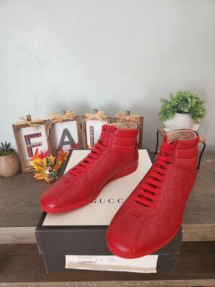 Gucci Red Logo Embossed Leather High Top Sneakers 459029 Gucci Red Logo Embossed Leather High Top Sneakers 459029