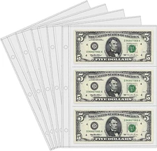 50 Sheets Currency Pages 3 Pockets Paper Money Protectors for 3 Ring Binders