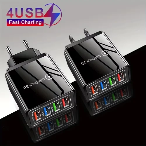 2X USB Mehrfach Schnell Ladegerät 4 Fach Netzteil Adapter Handy Tablet SCHWARZ - Bild 2 von 7