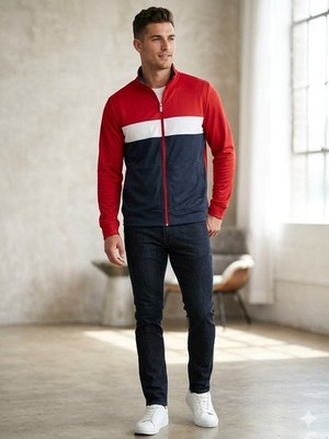 Vintage 90s Style Perry Ellis Track Jacker Red White &blue Colorblock Size Mediu