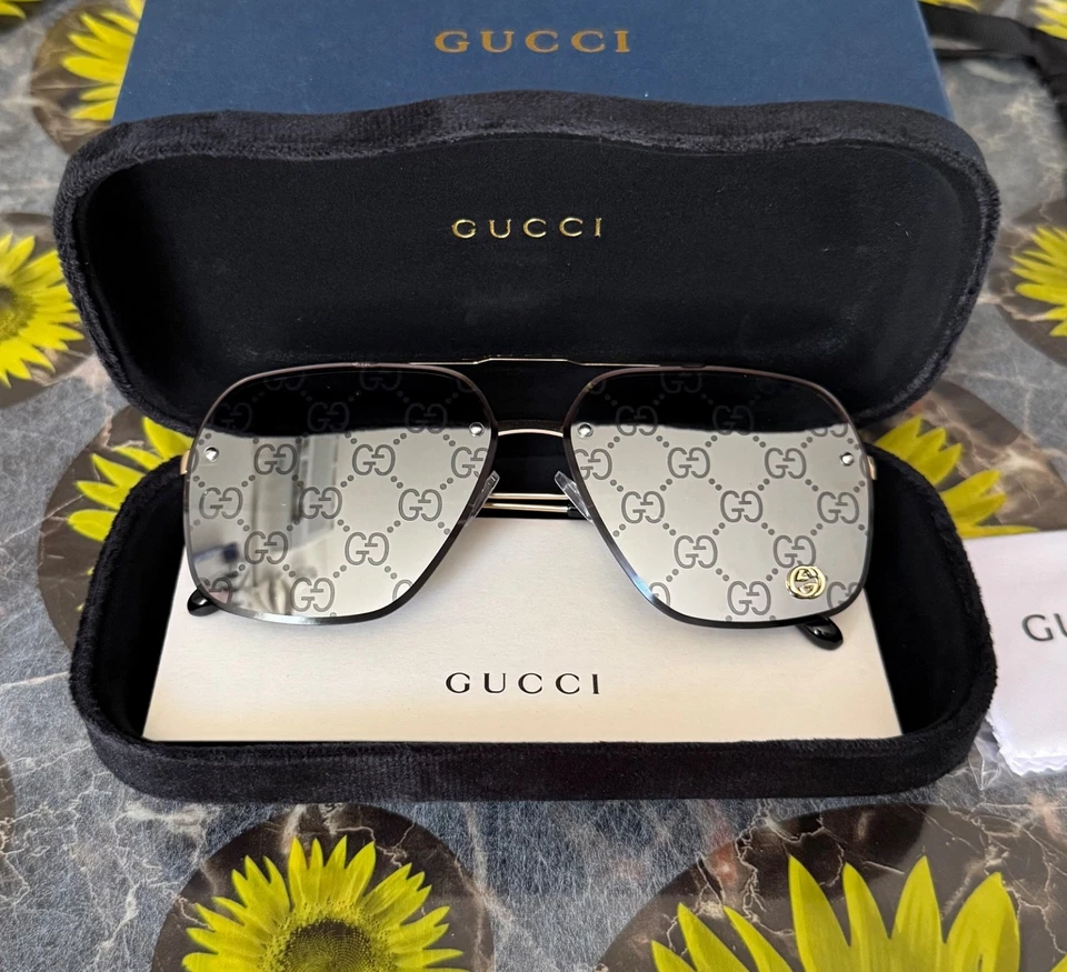 Gafas de sol Gucci GG1676S doradas aviador lentes plateadas con espejo monograma 61 mm Foto 2 de 4