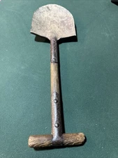 US Military T-Handle Entrenching Shovel Trench Tool U.S. Marked Wood Handle Head