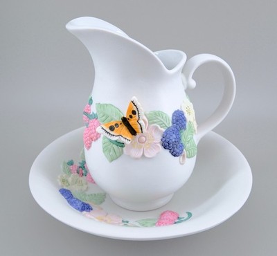 Christopher Wren Butterfly Fine China Waschkanne & Schüssel Floral Schmetterling Set-sehr guter Zustand
