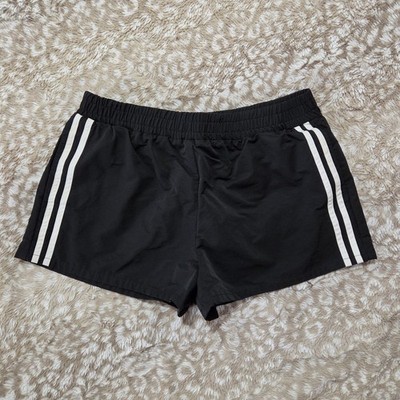 Lazy Sunday Women's Large Athletic Active Shorts Black White Stripe Pockets