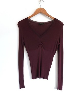 FALKE Pointelle Rib Lace Long Sleeve Gathered V-Neck Tee Top Net-A-Porter M $178