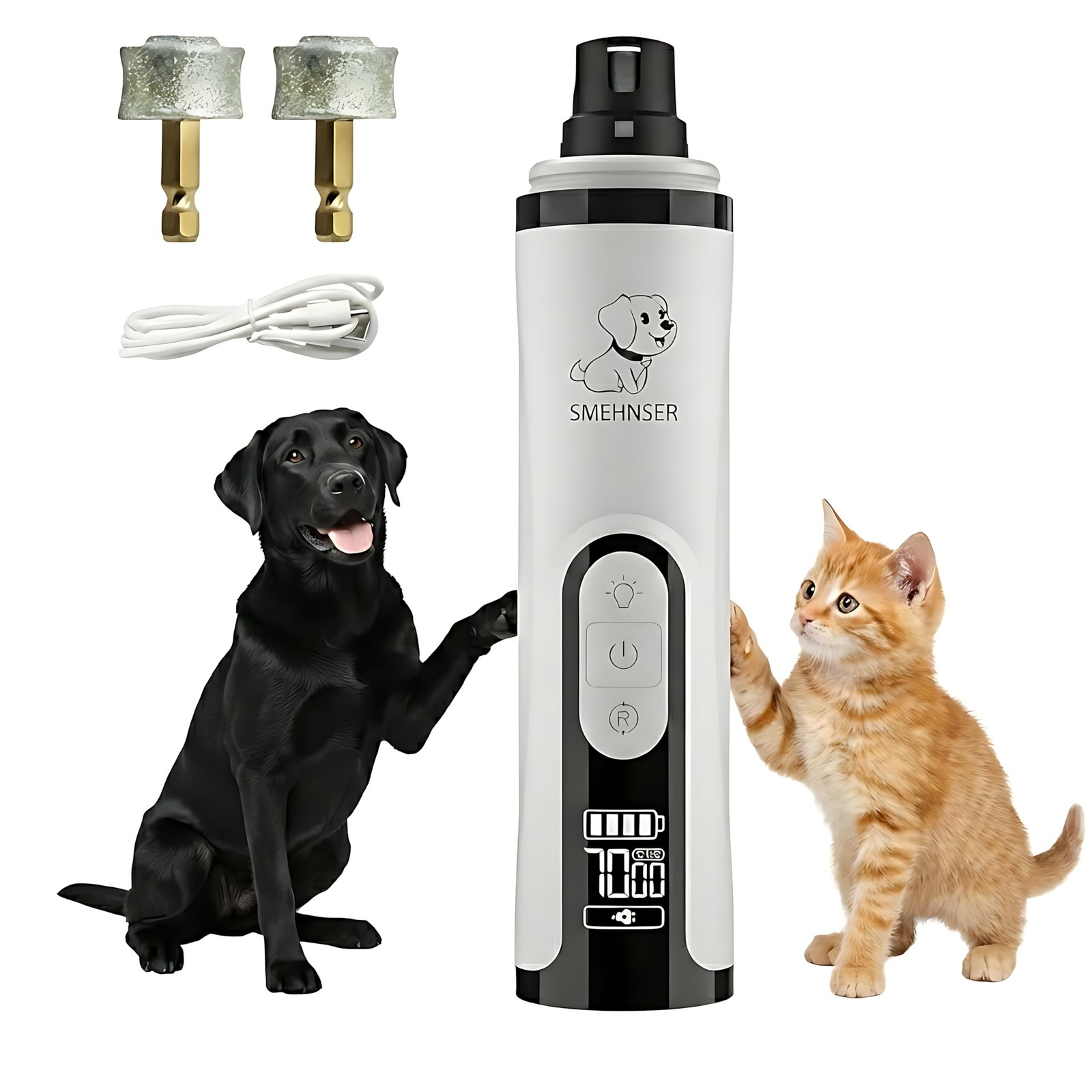 Professional Dog Nail Grinder with LED Quick Sensor Light & LCD Screen, 3-Spe...
