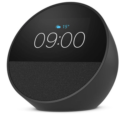 Amazon Echo Spot (2024) Smart Clock mit sattem Klang und Alexa schwarz