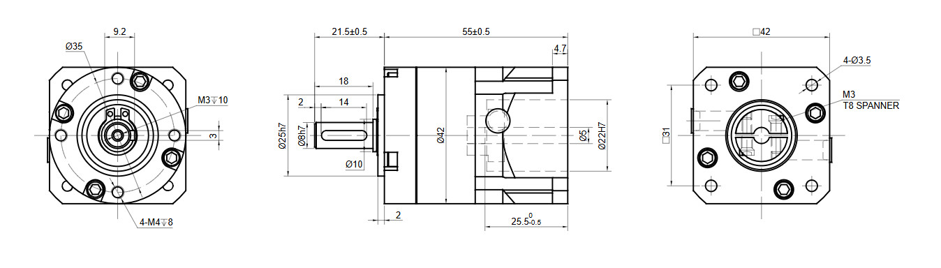 Planetary Gearbox Gear Ratio 5~100Backlash 15~20arc-min for Nema17 Stepper Motor