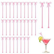 30 Pack Coquette Acrylic Bow Drink Stirrers Pink Swizzle Sticks Cocktail Party
