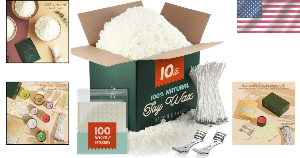 Natural Soy Wax Candle Making Kit with Cotton Wicks & Centering Tools - 10 lbs - Image 2 of 4