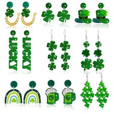 9 Pairs St Patrick's Day Earrings,Green Shamrock Dangle Earrings for Women Cl...