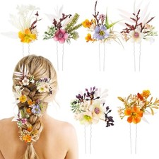 6 Pcs Flower Hair Clip, Boho Bride Floral Hair Pin Wedding Multicolor Bohemian
