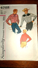 VTG 70'S SIMPLICITY MENS FITTED WESTERN SHIRT PATTERN SZ 14 1/2 C 36 ROCKABILLY