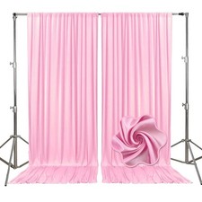 2 Panels 5x7 FT Rose Pink Satin Fabric Photo Backdrop Curtains 10x7 Total