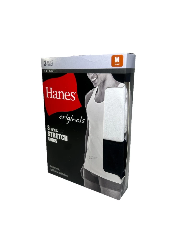 Hanes мужчин 3 упаковки современный крой черно-белый эластичной танки размеры S, M, L, XL 2XL - Изображение 3 из 4