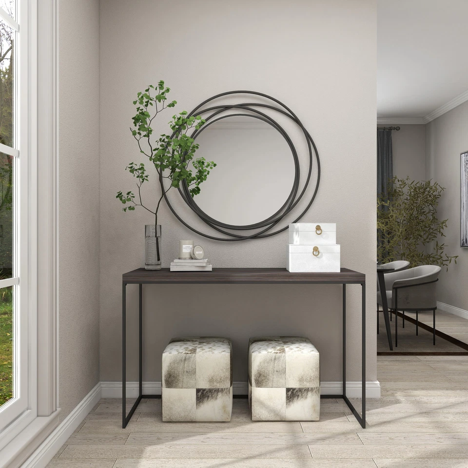 Stylish Metal Wall Mirror with Overlapping Circles and Gray 42 x 2 x 40Round - Image 4 of 4