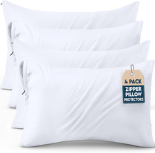 4 Pack Pillow Protectors with Zipper Queen Size, Soft Brushed Microfiber Fabric