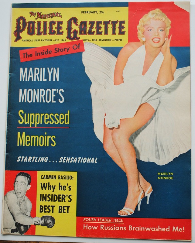 NATIONAL POLICE GAZETTE FEB. 1955. BETTIE PAGE, MARILYN MONROE COVER + INSIDE.