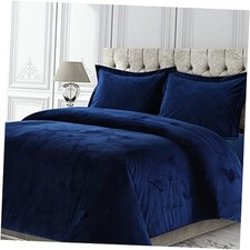 Velvet Duvet Cover Oversized 3 Piece Set with 2 Shams, 260-GSM King Navy Blue