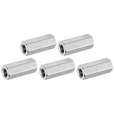 5-Pack 1/4"-20 UNC Hex Coupling Nuts, 0.98" Length 304 Stainless Steel Fully Thr