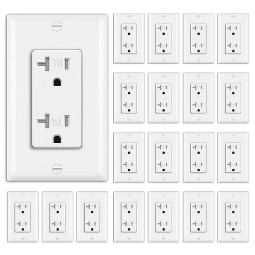 BESTTEN 20 Pack 20 Amp Decor Wall Receptacle Outlet, 20A 20A, White - 第 1/7 張圖片
