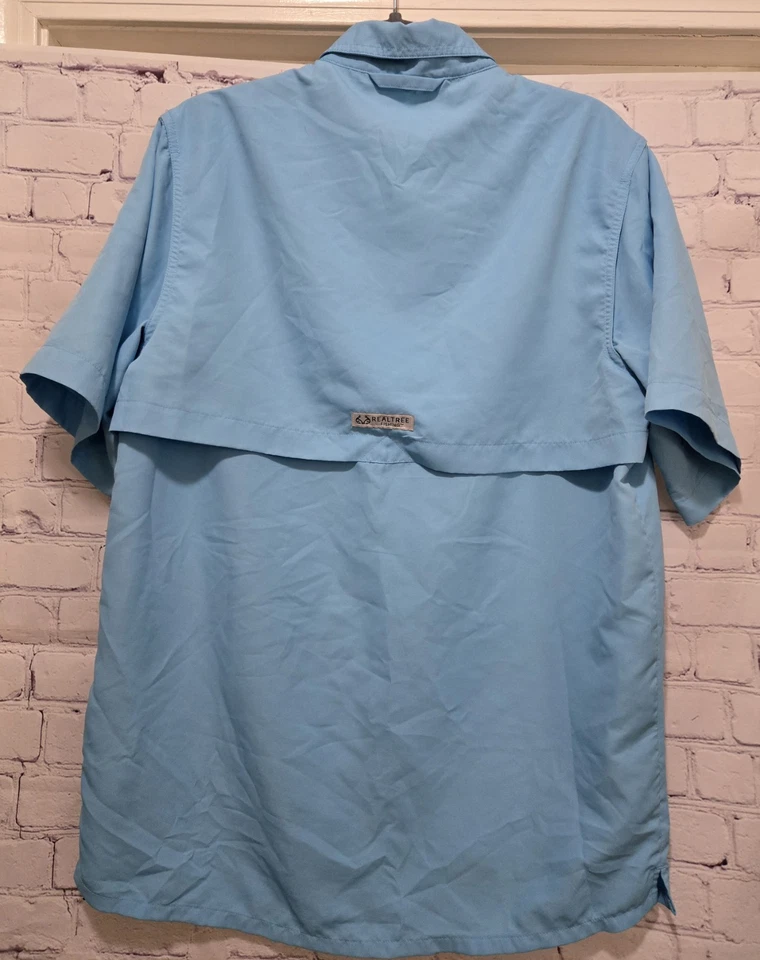 Realtree Fishing Mens Shirt S Button Up Vented Short Sleeve Pockets Blue - Image 2 of 3