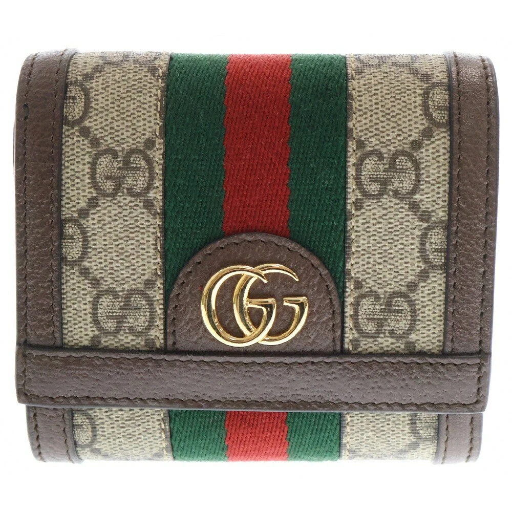 Portefeuille compact Gucci Offdia Gg Supreme Sherry Line double pli beige marron 598662 utilisation