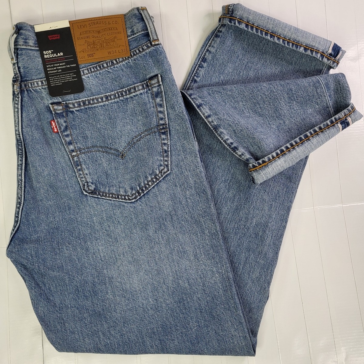 リーバイス 505 REGULAR SELVEDGE DENIM W34 levis premium 505 selvedge denim jeans 34x32 mens nwt faded