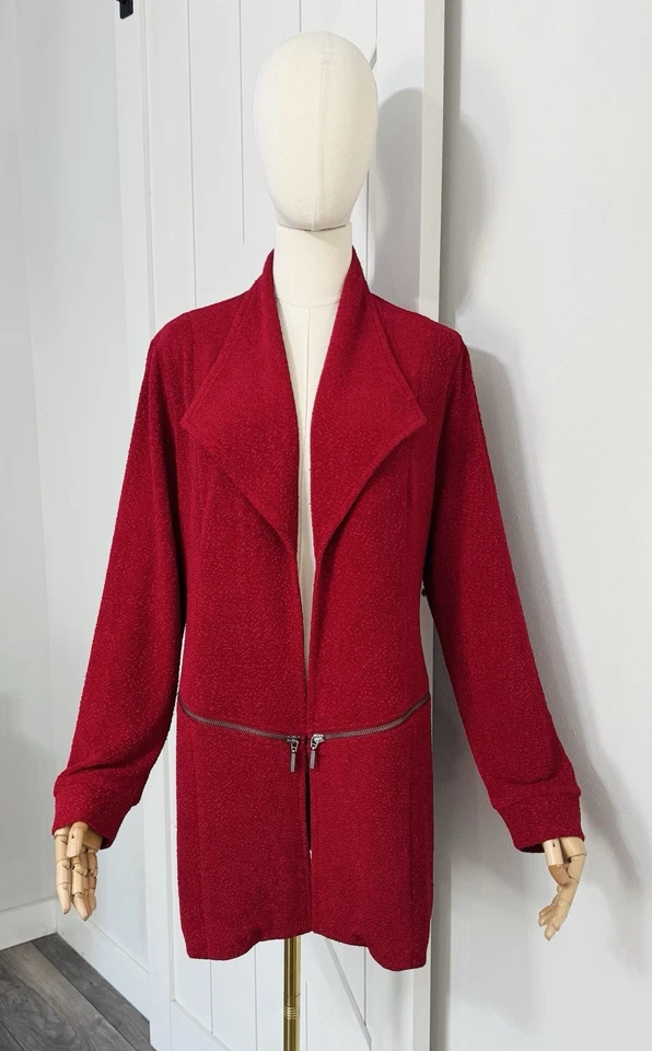 Soft Surroundings Size M Natalya Lined Jacket Topper Zip Pockets Open Front Red - Image 2 of 4