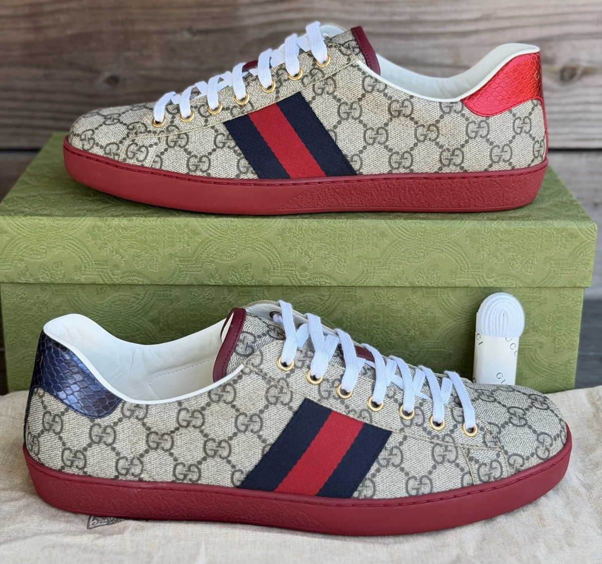 New Gucci Ace GG Supreme Web Red Beige Shoes Size 11.5G / 12 US | eBay