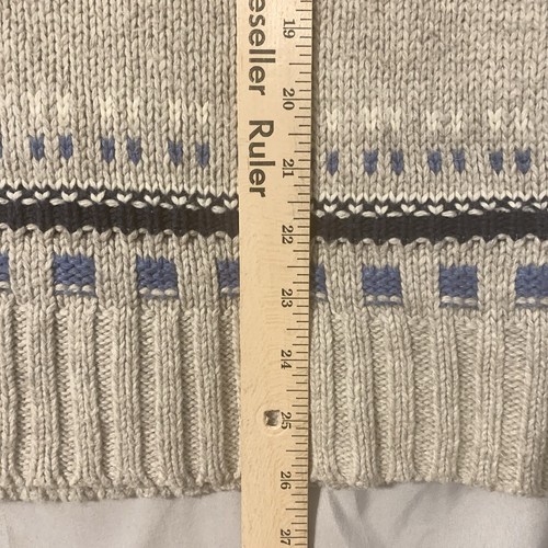 American Eagle Sweater Men MED Beige Blue Fair Isle Shawl Collar Heritage Dad - Picture 13 of 18