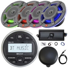 JBL PRV-175 Marine Receiver, Cover, 4x 8" RGB LED Speakers, Amp, Kit, Antenna