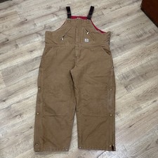 Carhartt R38 BRN Mens Brown Insulated Duck Bib Overalls Size 50x28