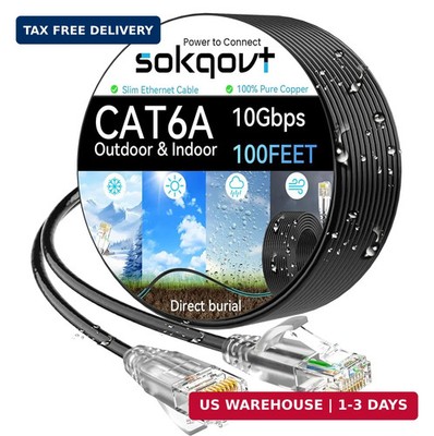 Cat6a Ethernet Cable Slim 100ft Outdoor&Indoor, 28AWG Pure Copper Cat6 Internet