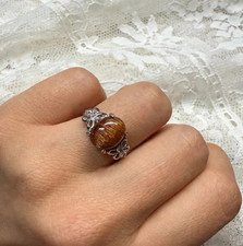 Natural Copper Rutilated Quartz Ring 925 Sterling Silver Adjustable Floral Desig