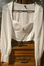 SHEIN White Satin Boned Long Sleeve Corset Bustier Top Size S B Cup