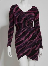 Siena Women's Black Purple Side-Twist Long-Sleeve Stretch Metallic Dress Size 0