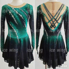 Ice Figure Skating Dress Elasticity Competition Skating Jeweled black dyeing