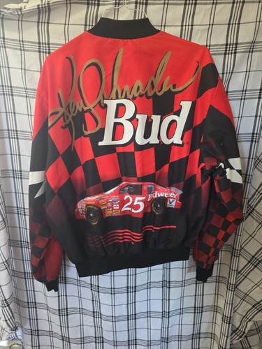 VINTAGE Ken Schrader Budweiser Bud NASCAR Racing Jacket Red Made in USA XL - Picture 8 of 11