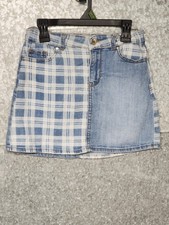Wonder Nation Denim Skirt Blue White Plaid Patchwork GIRLS 7
