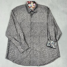 Robert Graham Long Sleeve Button Mens 2XL Geometric Venetian Mask Flip Cuff Gray
