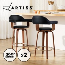 Artiss 2x Bar Stools Kitchen Counter Stool Leather Padded Chairs Wooden Black