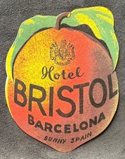 HOTEL BRISTOL BARCELONA SPAIN-DIE CUT LUGGAGE LABEL-GIANT PEACH