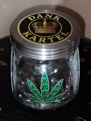 Dank Kartel Brand collectible round Glass Dispensary Storage Stash Jar steel lid