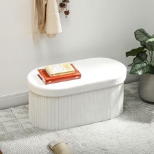 Cassapanca in Velluto Panca Contenitore Pieghevole 76x38x35 cm Crema DecHome